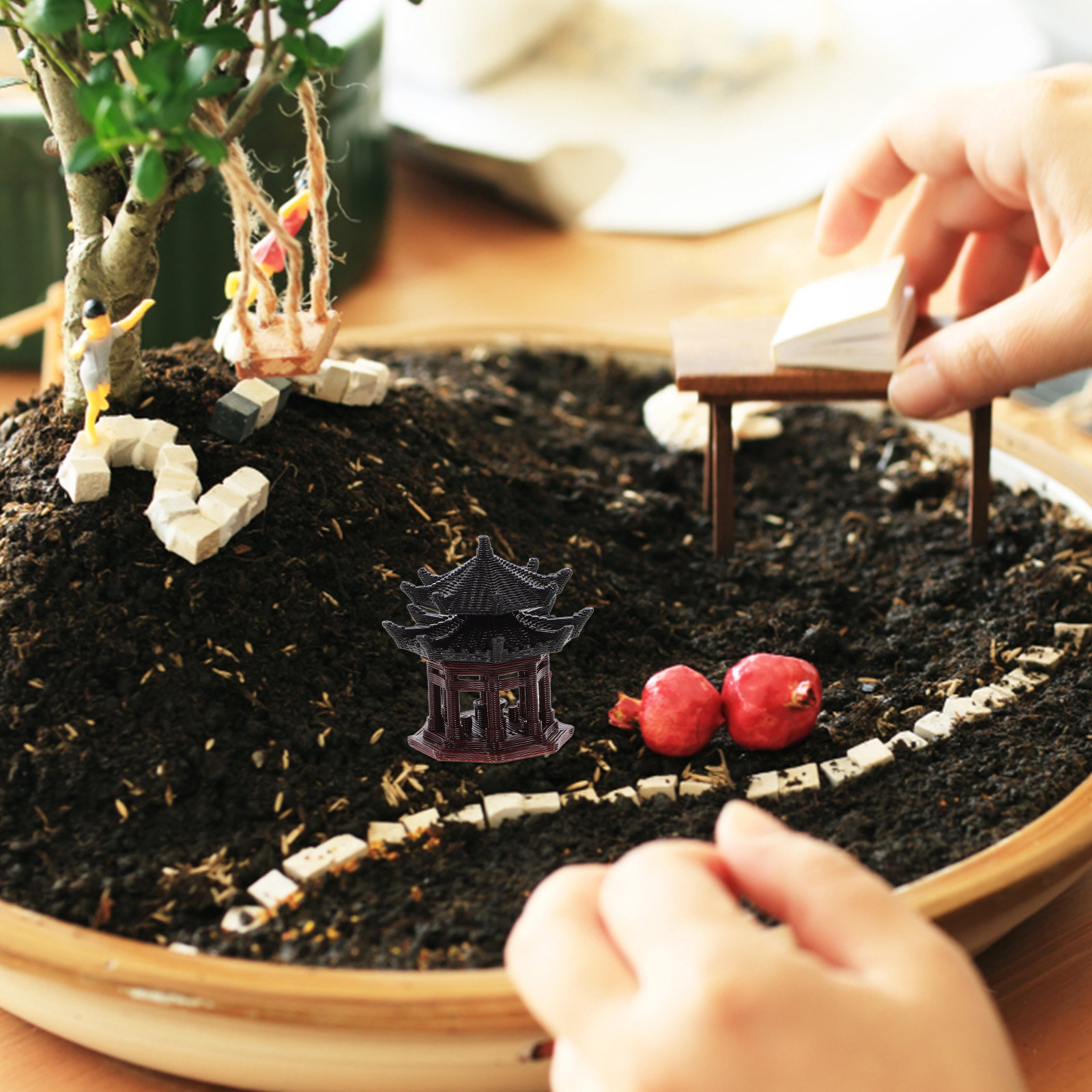 Bonsai Garden Landscape Design - 繊細なプラスチック製のパビリオン装飾品。中国風のパビリオンデザインで、水槽、観賞魚用の水族館、盆栽、禅庭、ミニチュア庭園、家庭用装飾に最適。