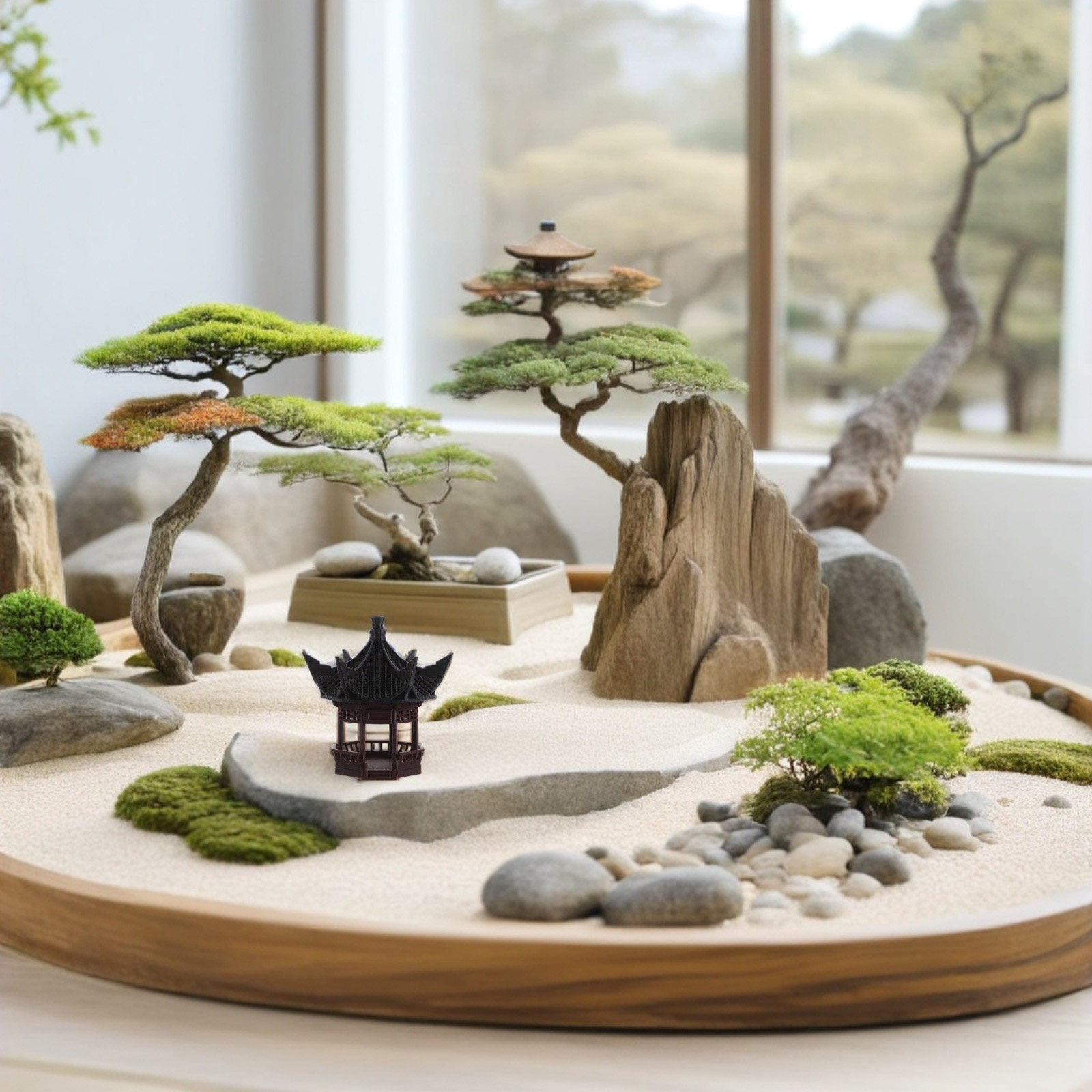 Bonsai Garden Landscape Design - ミニチュアのパゴダ風景オーナメント。洗練されたアジア風のデザインで、盆栽、水槽、妖精の庭、机の装飾に最適。